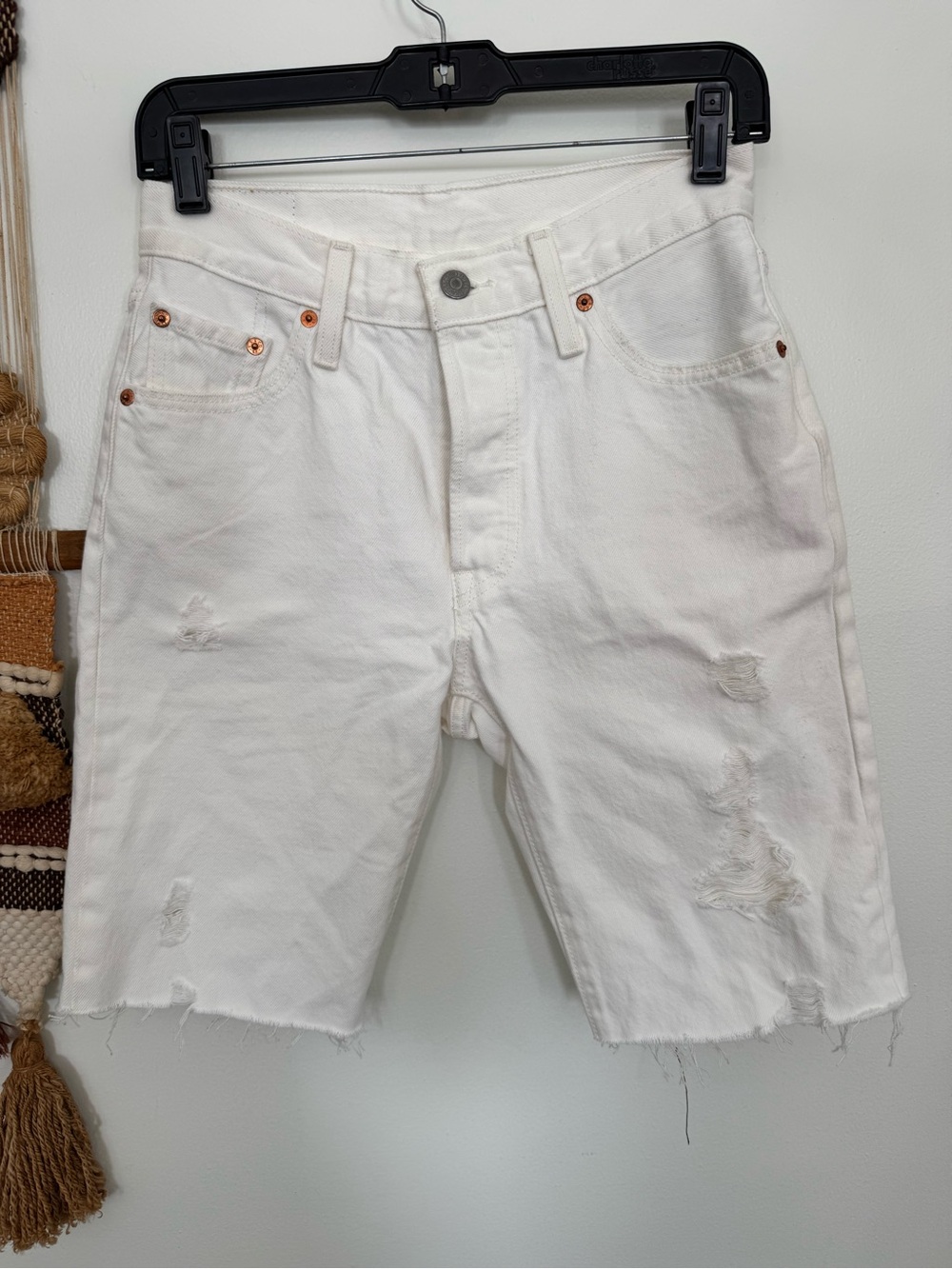 Levi’s White Distressed Denim Shorts